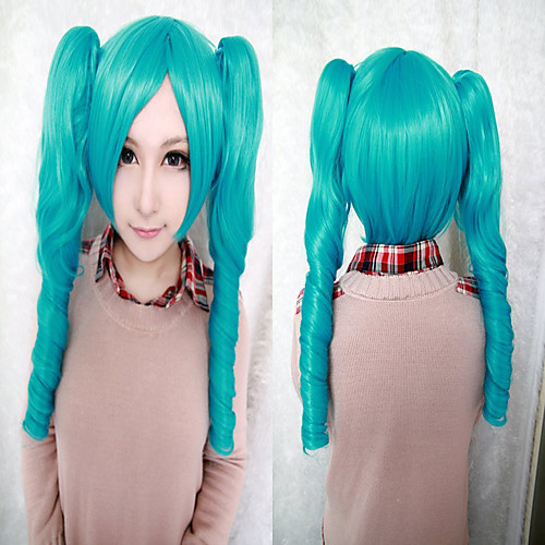 

Cosplay Costume Wig Synthetic Wig Cosplay Wig Miku Vocaloid Curly Cosplay With 2 Ponytails Wig Medium Length Brown Pink Green Black / Smoke Blue Red Synthetic Hair 20 inch Women's Cosplay Green