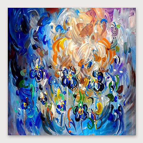 

Oil Painting Hand Painted Square Abstract Floral / Botanical Modern Stretched Canvas