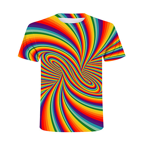 

Men's T shirt Graphic Plus Size Print Short Sleeve Club Tops Streetwear Exaggerated Rainbow