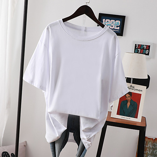 

Women's Tee / T-shirt Black White Blue Pure Color Oversized Jewel Neck Cotton Solid Color Cute Sport Athleisure T Shirt Top Half Sleeve Lightweight Breathable Soft Exercise & Fitness Running Everyday