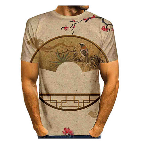 

Men's T shirt Graphic Print Short Sleeve Daily Tops Basic Chinoiserie Brown