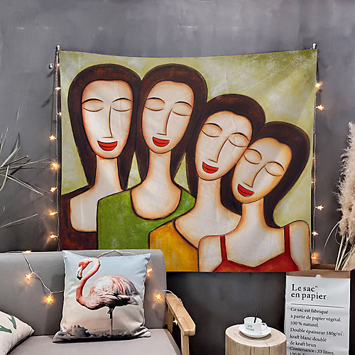

Oil Painting Style Wall Tapestry Art Decor Blanket Curtain Hanging Home Bedroom Living Room Decoration Laughing Women
