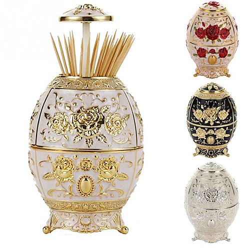 

Metal Vintage Automatic Toothpick Holder Zinc Alloy Dispenser Box Organizer Russian Egg Style