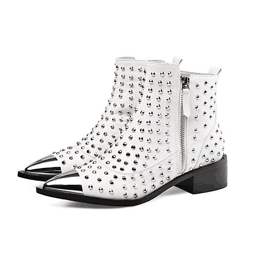 

Women's Boots Motorcycle Boots Cuban Heel Pointed Toe Booties Ankle Boots Casual Basic Daily PU Rivet Solid Colored White Black / Booties / Ankle Boots / Booties / Ankle Boots