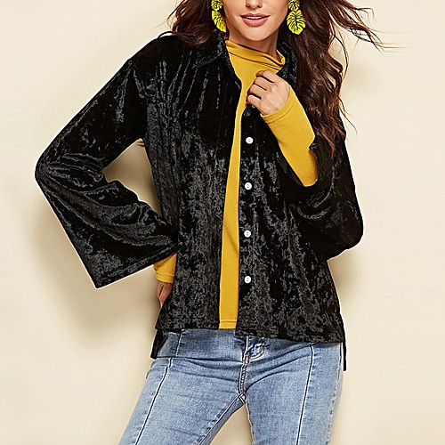 

Women's Solid Colored Fall & Winter Jacket Regular Daily Long Sleeve Polyester Coat Tops Black