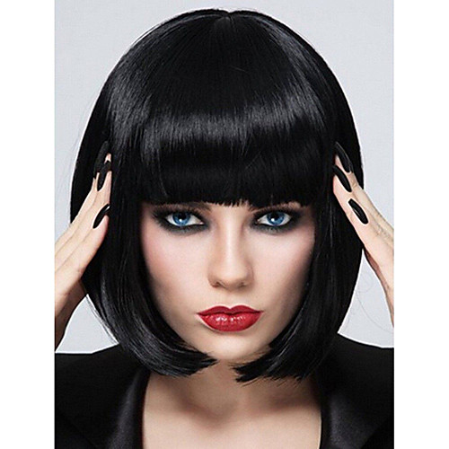 

Synthetic Wig Natural Straight Short Bob Neat Bang Wig Short Blonde Natural Black Purple Synthetic Hair 10 inch Women's Fashionable Design Party Adorable Black Blonde