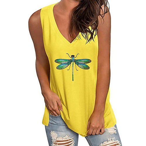 

Women's Tank Top Animal V Neck Tops Basic Top White Black Yellow
