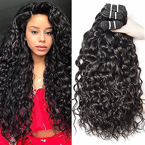

3 Bundles with Closure Hair Weaves Brazilian Hair Water Wave Human Hair Extensions Remy Human Hair 100% Remy Hair Weave Bundles 345 g Natural Color Hair Weaves / Hair Bulk Human Hair Extensions 8-28