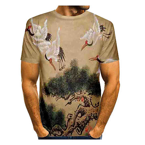 

Men's T shirt Graphic Print Short Sleeve Daily Tops Basic Chinoiserie Army Green