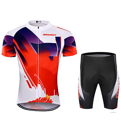 

BIKEBOY Men's Short Sleeve Cycling Jersey with Shorts Red Patchwork Gradient Bike Quick Dry Breathable Sports Patchwork Mountain Bike MTB Road Bike Cycling Clothing Apparel / Stretchy