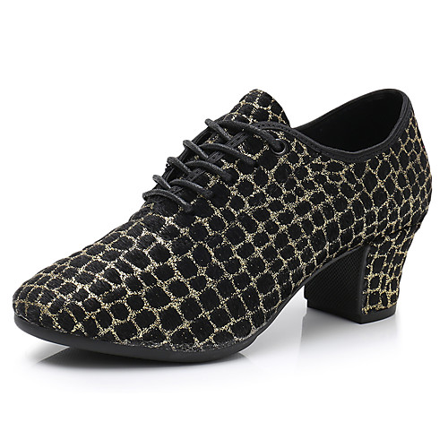 

Women's Latin Shoes Modern Shoes Salsa Shoes Heel Glitter Thick Heel Black / Gold Black / Silver Red Lace-up