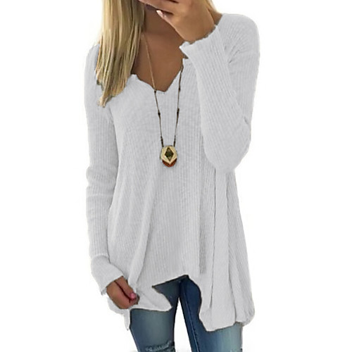 

Women's Casual Solid Colored Long Sleeve Long Pullover Sweater Jumper, Deep V Spring / Fall White / Blushing Pink S / M / L