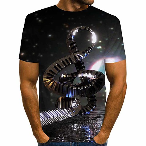 

Men's T shirt Graphic Abstract Print Short Sleeve Daily Tops Basic Exaggerated Black
