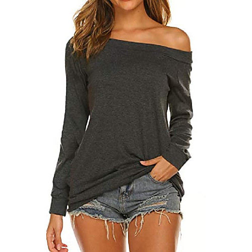 

Women's Plus Size Blouse Shirt Solid Colored Sexy One Shoulder Boat Neck Tops Cotton Basic Basic Top Navy Wine Pink