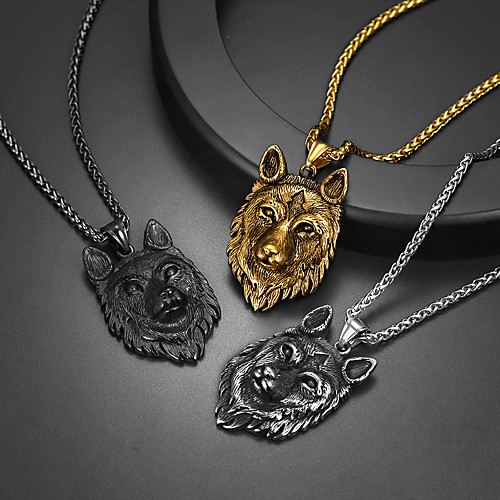 

Women's Men's Pendant Necklace Necklace Wolf Head Statement Fashion 18K Gold Plated Titanium Steel Black Gold Silver 555 cm Necklace Jewelry 1pc For Christmas Birthday Party Festival