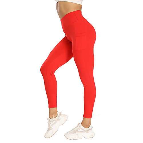 

Women's Yoga Pants Scrunch Butt Side Pockets Cropped Leggings Tummy Control Butt Lift Breathable Black Red Blue Spandex Yoga Fitness Gym Workout Winter Sports Activewear Stretchy