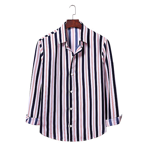 

Men's Shirt Striped Plus Size Long Sleeve Daily Tops Streetwear White Red