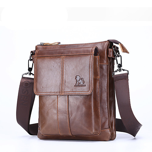 

Men's Bags Nappa Leather Shoulder Messenger Bag Crossbody Bag Zipper Daily Office & Career Messenger Bag Black Brown