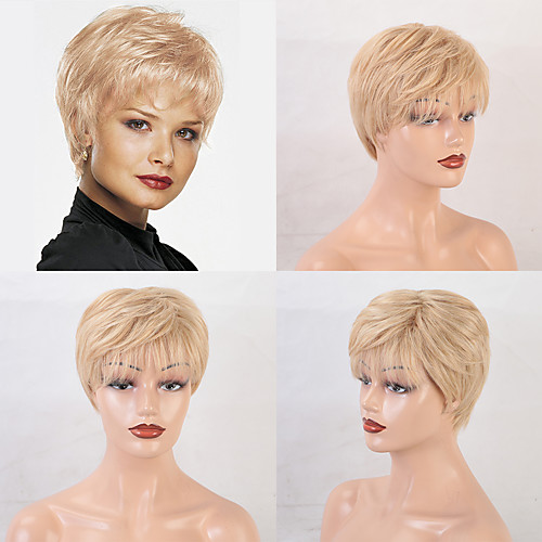 

Remy Human Hair Wig Short Straight Natural Straight Bob Pixie Cut Layered Haircut Asymmetrical Brown Women Natural Hairline African American Wig Capless Women's All Natural Black #1B Medium Auburn#30