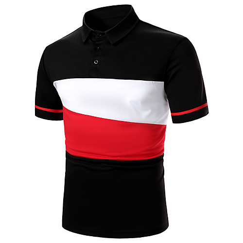 

Men's Polo Color Block Patchwork Short Sleeve Holiday Tops Basic Black Navy Blue