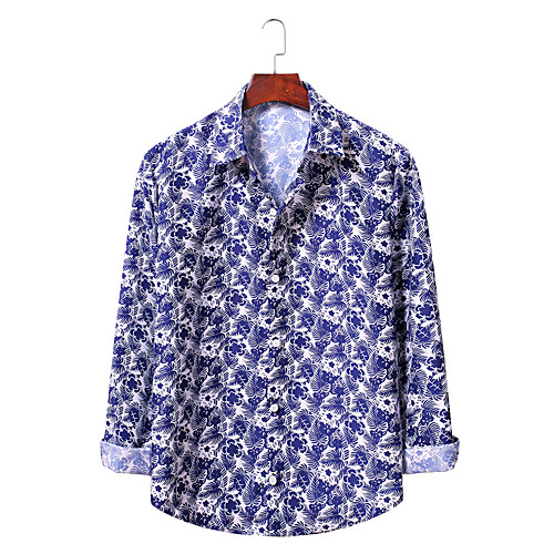 

Men's Shirt Graphic Plus Size Long Sleeve Daily Tops Streetwear White Blue Red