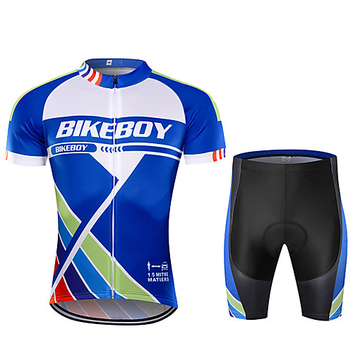 

BIKEBOY Men's Short Sleeve Cycling Jersey with Shorts Polyester Blue Patchwork Bike Clothing Suit Breathable 3D Pad Quick Dry Reflective Strips Back Pocket Sports Patchwork Mountain Bike MTB Road