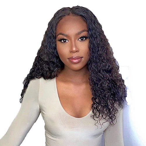 

Human Hair Lace Front Wig Free Part style Brazilian Hair Curly Black Wig 130% Density with Baby Hair Natural Hairline For Black Women 100% Virgin 100% Hand Tied Women's Long Human Hair Lace Wig