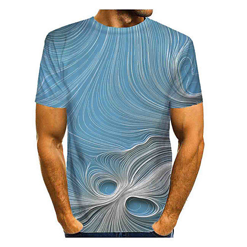 

Men's Graphic T-shirt Print Short Sleeve Daily Tops Basic Round Neck Blue