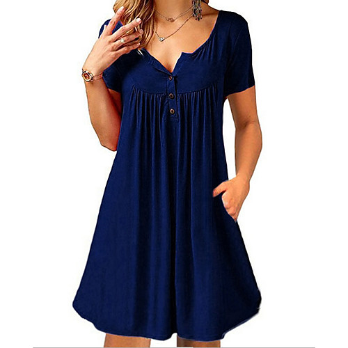 

Women's A Line Dress Short Mini Dress Black Blue Purple Wine Fuchsia Green Dusty Blue Light Blue Short Sleeve Solid Color Summer V Neck Hot Casual 2021 S M L XL XXL 3XL 4XL 5XL 6XL
