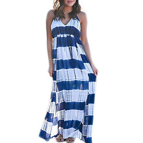 

Women's A Line Dress Maxi long Dress Blue Red Sleeveless Striped Summer V Neck Casual Sexy 2021 S M L XL XXL