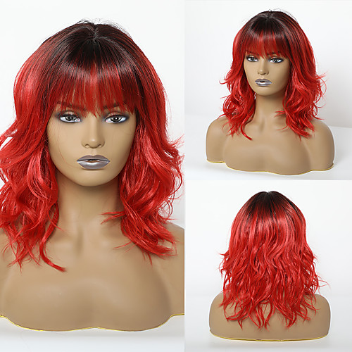

Synthetic Wig Curly Neat Bang Wig Medium Length Ombre Color Synthetic Hair 16 inch Women's Fashionable Design Life Women Ombre