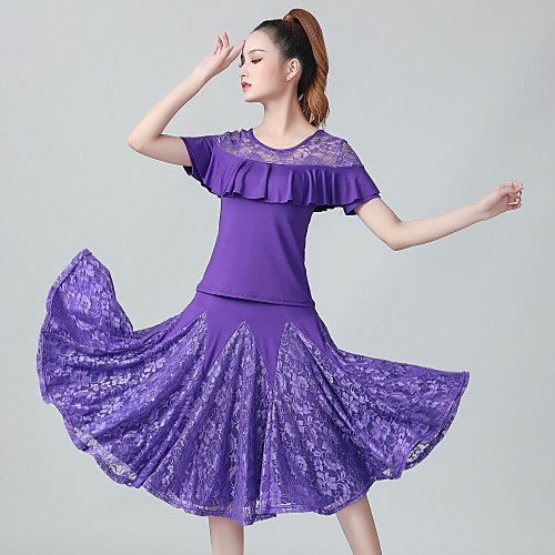 

Ballroom Dance Skirts Lace Ruffles Ruching Women's Training Performance Short Sleeve Natural Lace Polyester