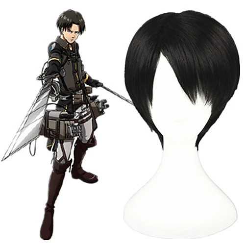 

Cosplay Costume Wig Cosplay Wig Rivaille Shingeki No Kyojin Straight Cosplay Short Bob Wig Short Black Synthetic Hair 12 inch Men's Anime Cosplay Cool Black