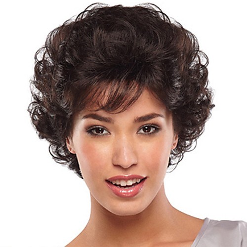 

Synthetic Wig Curly With Bangs Wig Short Dark Brown Synthetic Hair 10 inch Women's Fashionable Design New Arrival Comfortable Brown