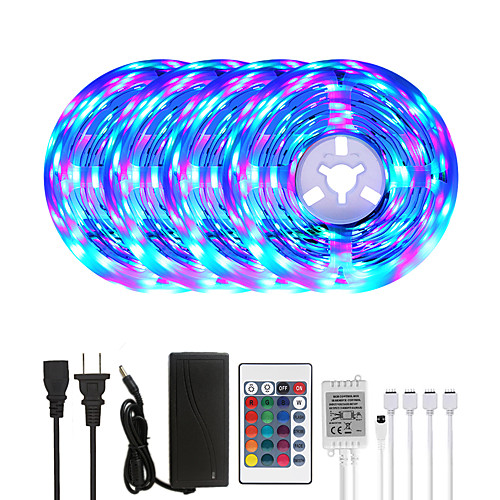 

20M LED Strip Lights RGB Tiktok Lights 1200LEDs Flexible Color Change SMD 2835 with 24 Keys IR Remote Controller and 100-240V Adapter for Home Bedroom Kitchen TV Back Lights DIY Deco