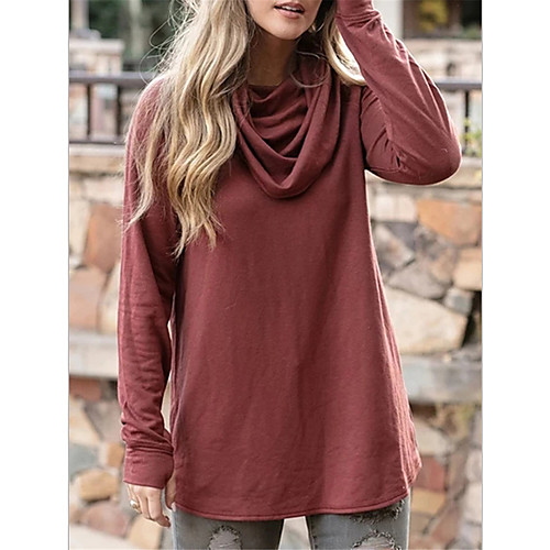 

Women's Blouse Shirt Solid Colored Long Sleeve Round Neck Tops Basic Top Black Blue Wine