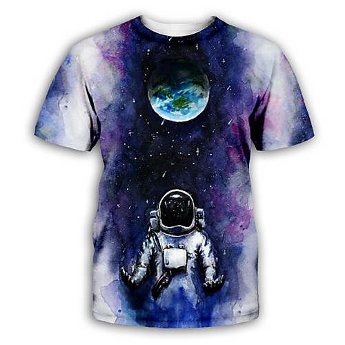 

Men's T shirt Graphic Print Short Sleeve Party Tops Exaggerated Purple Dusty Blue Rainbow