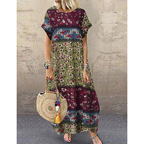 

Women's Shift Dress Maxi long Dress Blue Blushing Pink Green Short Sleeve Floral Spring Summer V Neck 2021 M L XL XXL 3XL 4XL 5XL