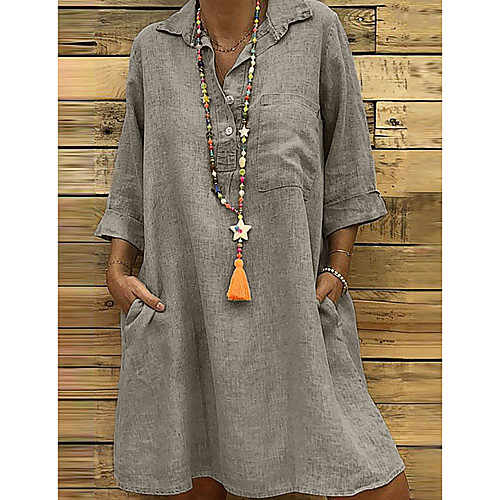 

Women's Plus Size Shirt Dress Short Mini Dress - 3/4 Length Sleeve Summer V Neck Holiday Home Loose Black Khaki Gray M L XL XXL XXXL XXXXL XXXXXL