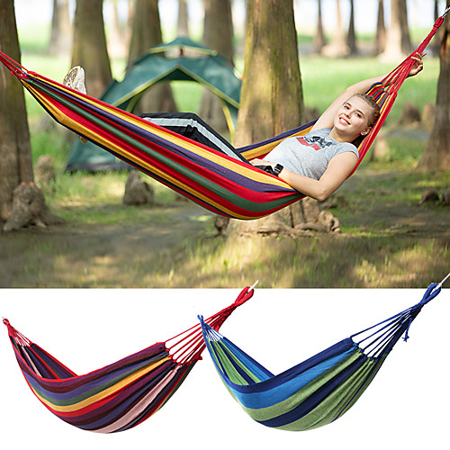 

Camping Hammock Outdoor Portable Breathable Ultra Light (UL) Canvas for 1 person Hiking Beach Camping Stripes Red Blue 19580 cm