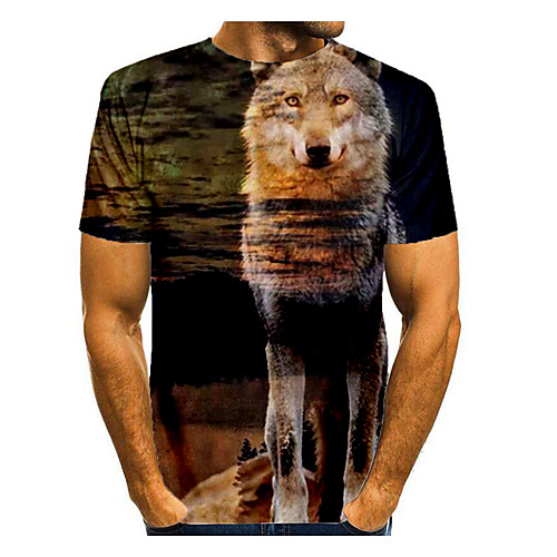 

Men's T shirt Graphic Animal Print Short Sleeve Daily Tops Basic Brown