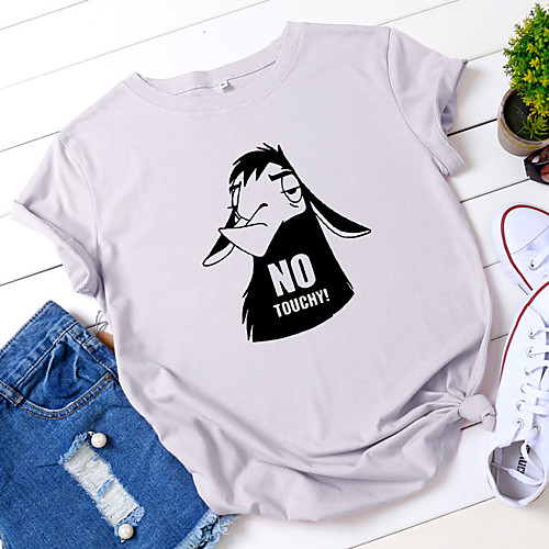 

Women's T-shirt Animal Letter Print Round Neck Tops 100% Cotton Basic Basic Top White Yellow Blushing Pink