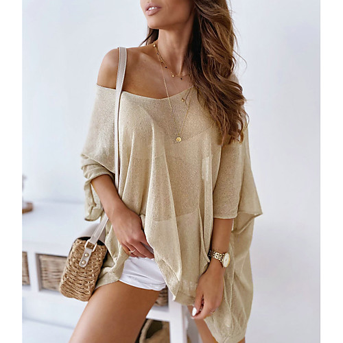 

Women's Blouse Shirt Solid Colored V Neck Tops Loose Basic Basic Top White Camel Gray