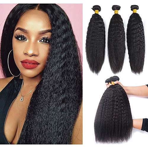 

3 Bundles Hair Weaves Brazilian Hair kinky Straight Human Hair Extensions Remy Human Hair 100% Remy Hair Weave Bundles 300 g Natural Color Hair Weaves / Hair Bulk Human Hair Extensions 8-28 inch / 8A