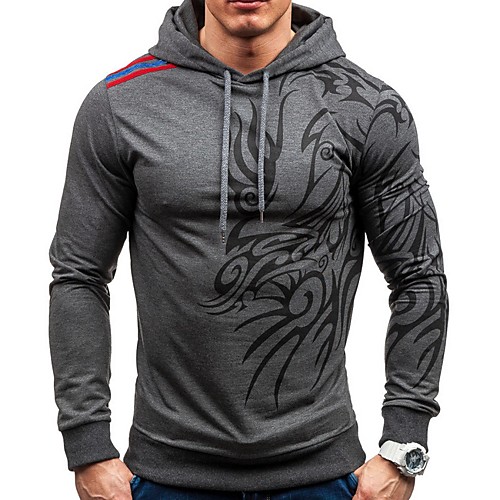 

Men's Hoodie Print Hooded Daily Basic Hoodies Sweatshirts Black Light gray Dark Gray