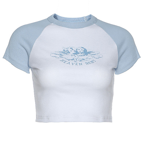 

Women's Tee / T-shirt White Crop Top Crew Neck Cute Artwork Sport Athleisure T Shirt Top Short Sleeves Lightweight Breathable Soft Exercise & Fitness Running Everyday Use Casual Daily
