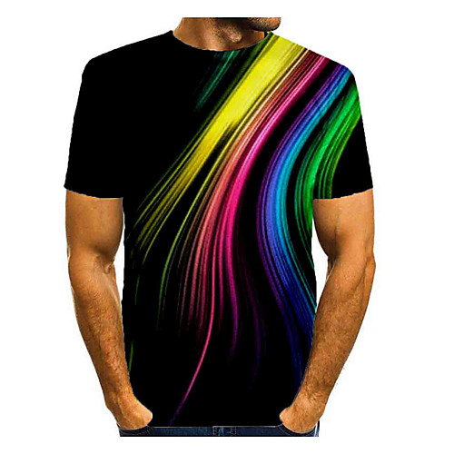 

Men's T shirt Graphic Print Short Sleeve Daily Tops Basic Rainbow
