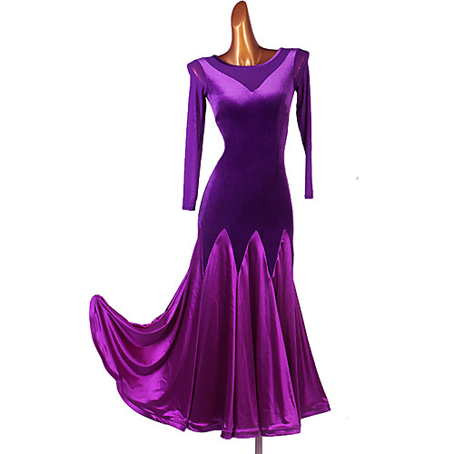 

Ballroom Dance Dress Split Joint Women's Training Long Sleeve High Velvet