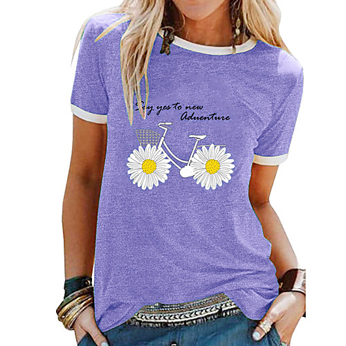 

Women's T-shirt Floral Tops Black Purple Blue / Short Sleeve