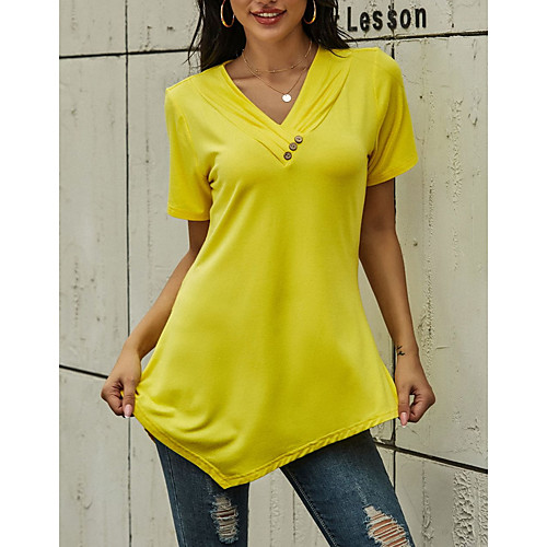 

Women's T shirt Solid Colored V Neck Tops Basic Top Yellow Gray